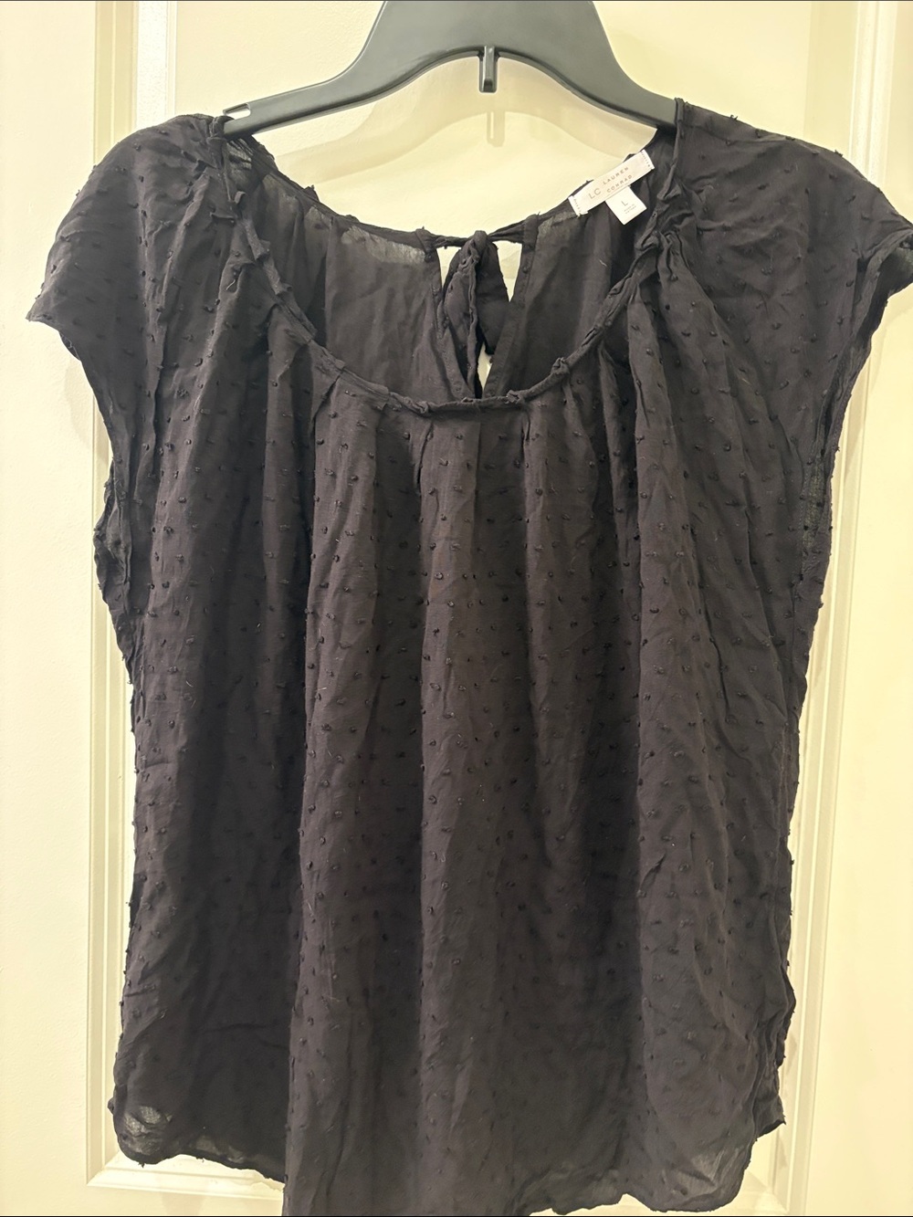 LC Lauren Conrad Black Swiss Dot Tie-Back Cap Sleeve Top